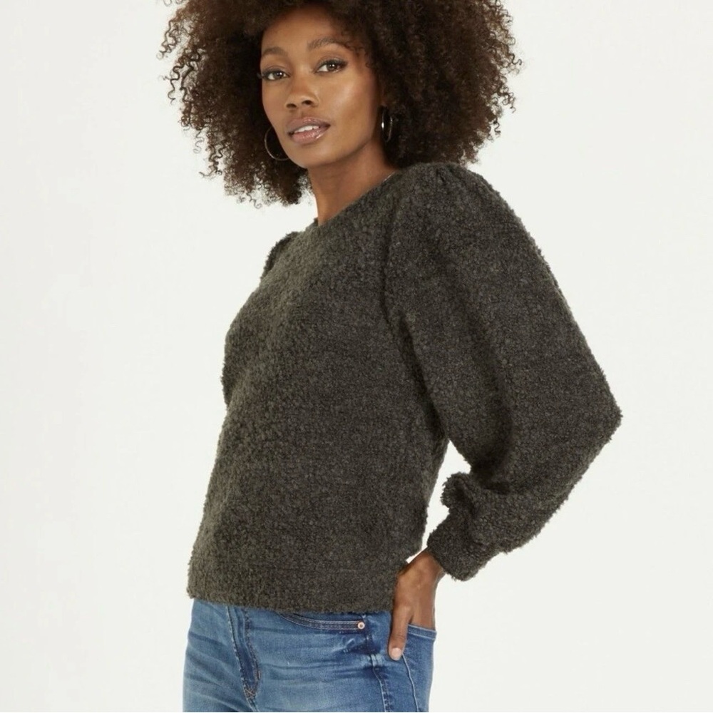 Dear John Teddy Sweater Brown L Yevena Puff Sleeve Soft Casual Wool Pullover